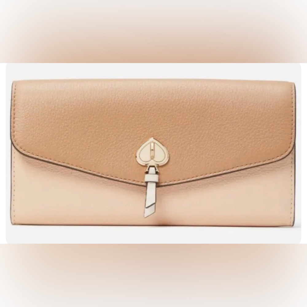 NWB Kate Spade Marti Beige Leather Large Flap Wallet K8218 $249 MSRP Gif…